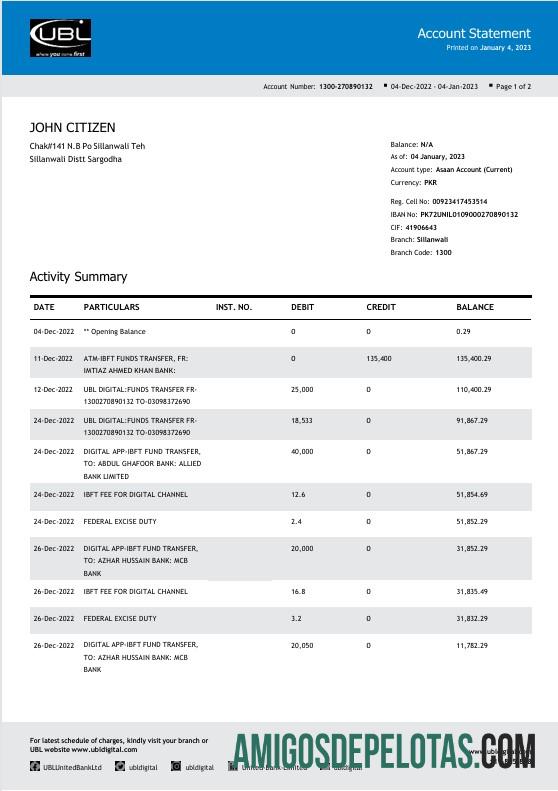 Berkualitas Pakistan UBL bank laporan Word and PDF templat, 2 pages
