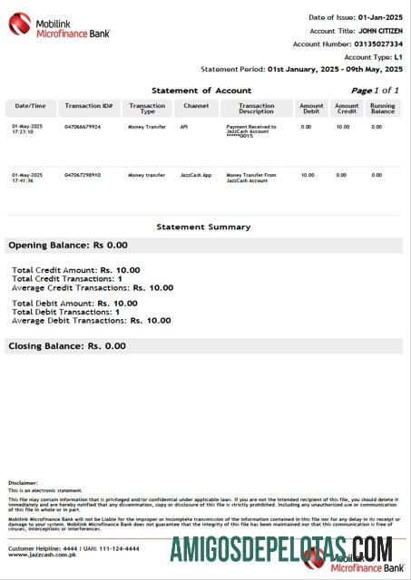 Realistis Pakistan┬áMobilink Microfinance bank┬álaporan of rekening┬áWord and PDF templat