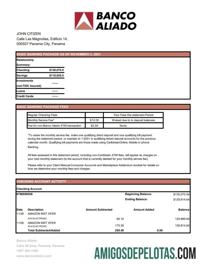 Panama Banco Aliado Excel PDF sampel