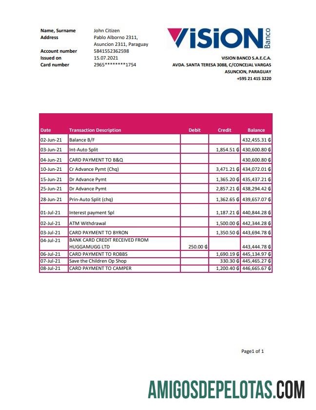 Paraguay Vision Banco Excel PDF makering