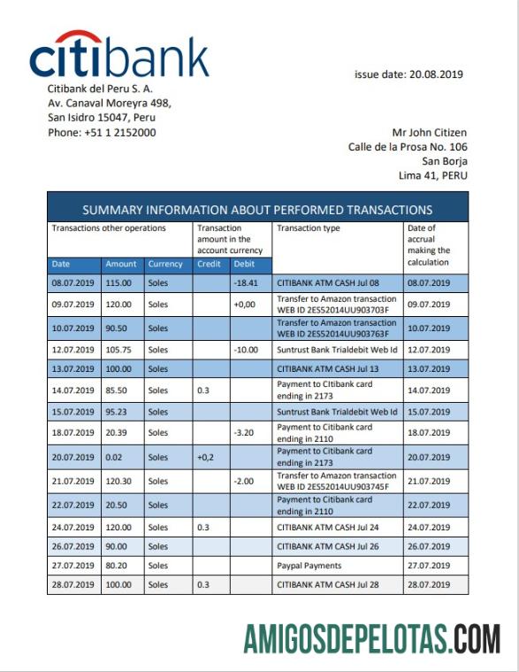 Premium Peru Citibank bank laporan easy to fill templat in Word and PDF format
