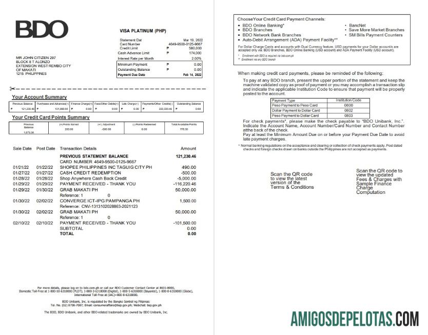Filipina BDO bank Kredit kartu laporan 2 pages desain