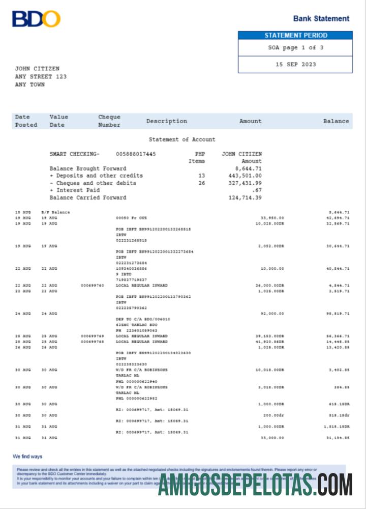 Filipina BDO bank laporan Word and PDF, versi 2 templat