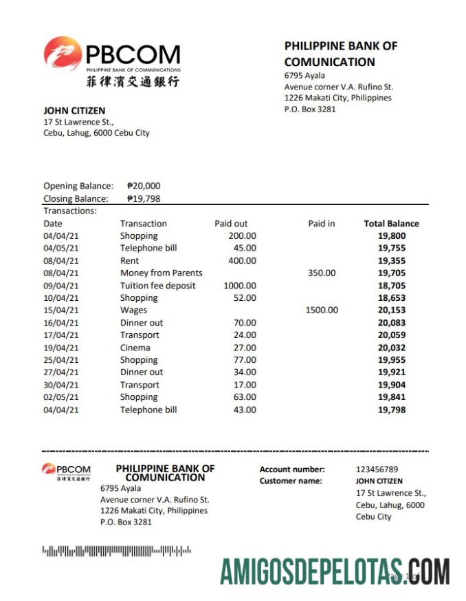 Filipina bank of Communications Excel PDF desain