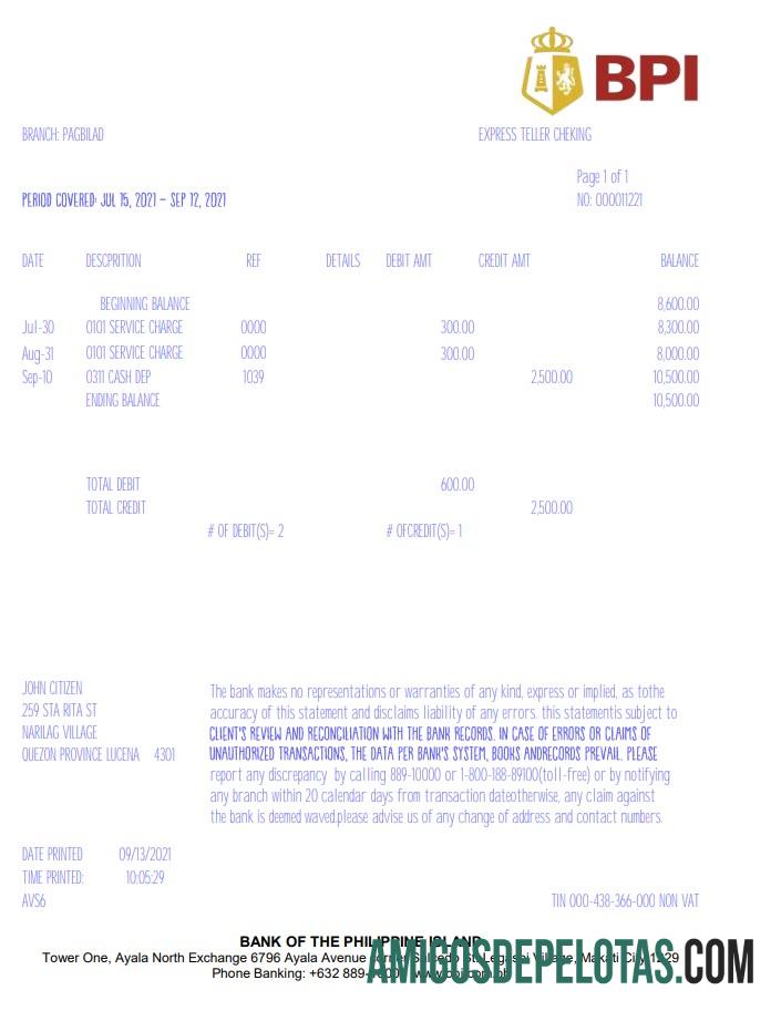 Realistis Filipina bank of the Philippine Islands (BPI) bank laporan templat in Excel and PDF format, versi 2