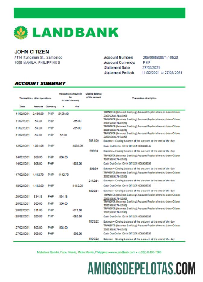 Filipina Land bank of the Filipina Excel PDF templat