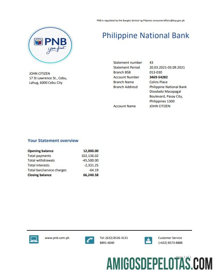 Filipina nasional bank (PNB) Excel PDF desain