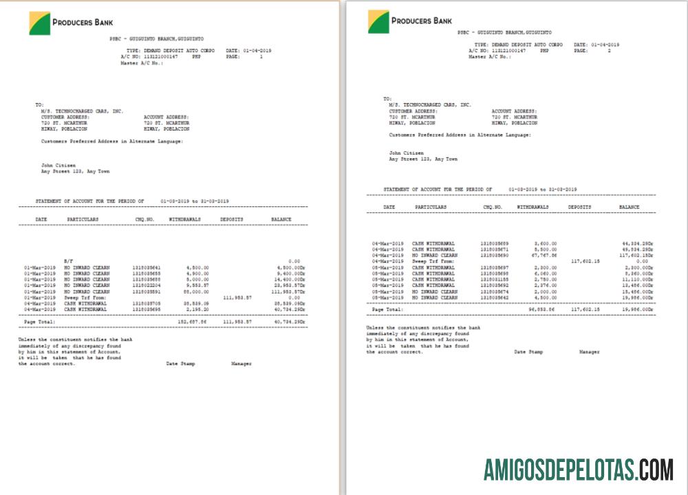 Profesional Filipina Producers bank laporan Word and PDF templat, 2 pages