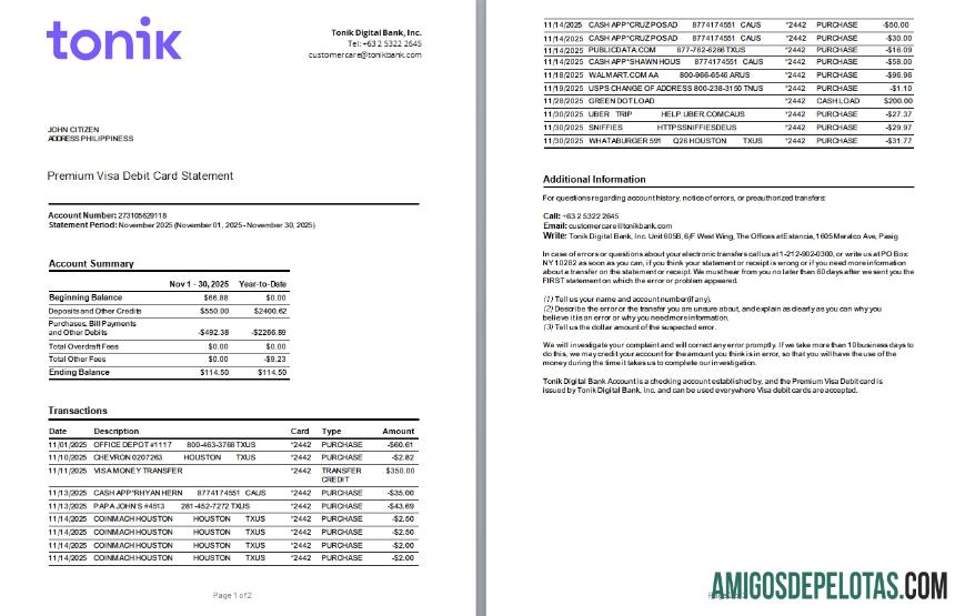 Berkualitas Filipina Tonik bank Premium visa Debit kartu laporan Word and PDF templat scr, 2 pages