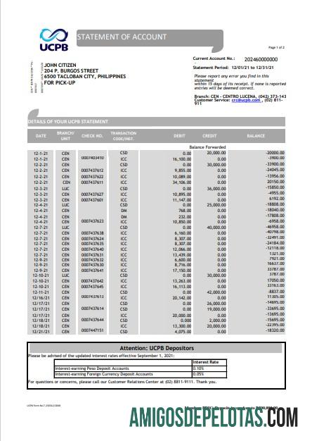 Profesional Filipina UCPB bank laporan of rekening templat in Excel and PDF format