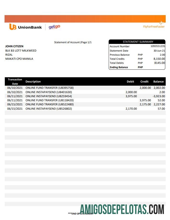 Filipina Unionbank Excel sampel