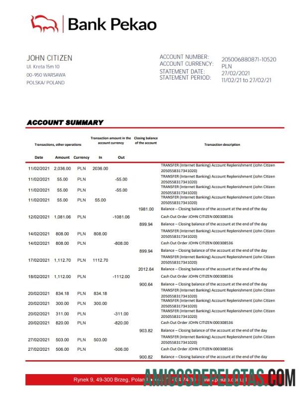 Polandia bank Pekao S.A. Excel PDF pratinjau