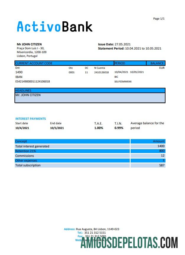 Portugal Activobank S.A. Excel PDF pratinjau