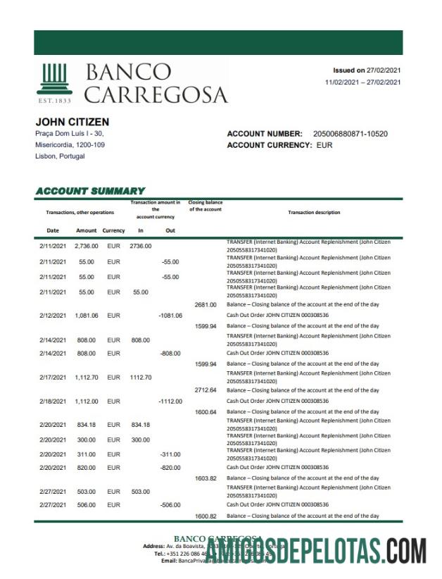 Portugal Banco Carregosa Excel PDF pratinjau