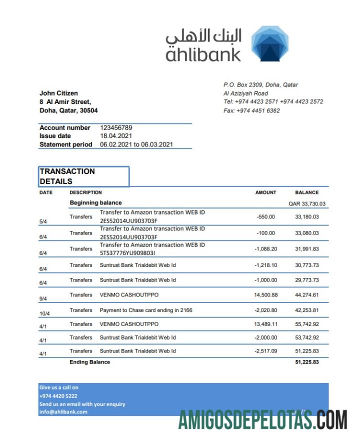 Qatar Ahli bank Excel PDF pratinjau