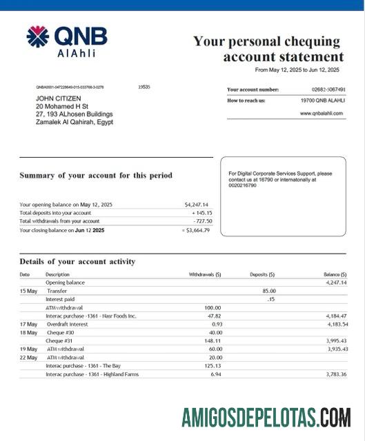 Berkualitas Qatar QNB Alahli bank rekening laporan Word and PDF templat