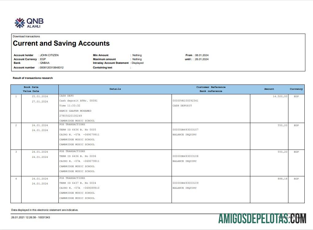 Qatar QNB Alahli bank laporan 3 ΓÇô 6 months Word and PDF Contoh, versi 2 sampel