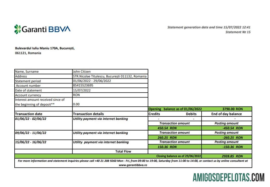 Rumania Garanti BBVA bank laporan XLS pratinjau