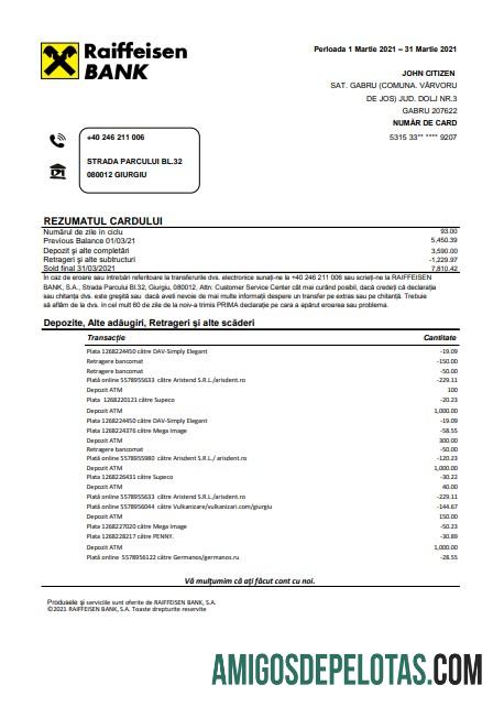 Realistis Rumania Raiffeisen bank laporan templat in Excel and PDF format (in Romanian language)