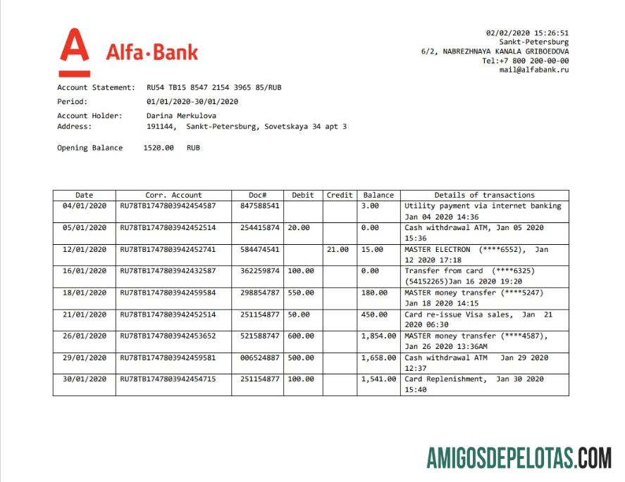 Dapat Diedit Rusia Alfa bank proof of address laporan templat in Word and PDF format