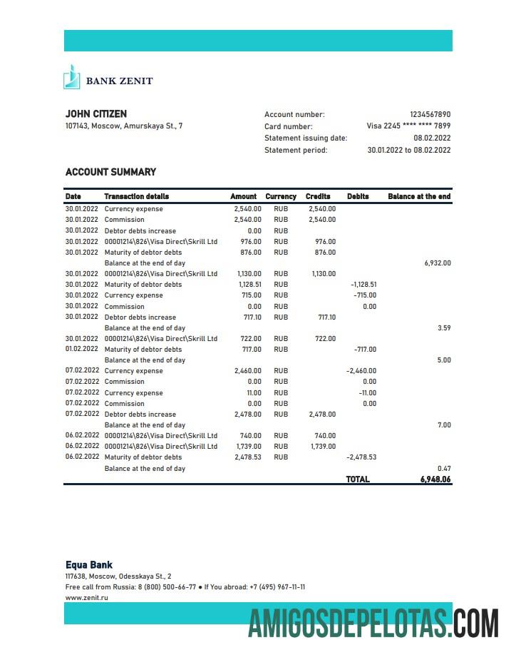 Rusia Zenit bank laporan XLS desain