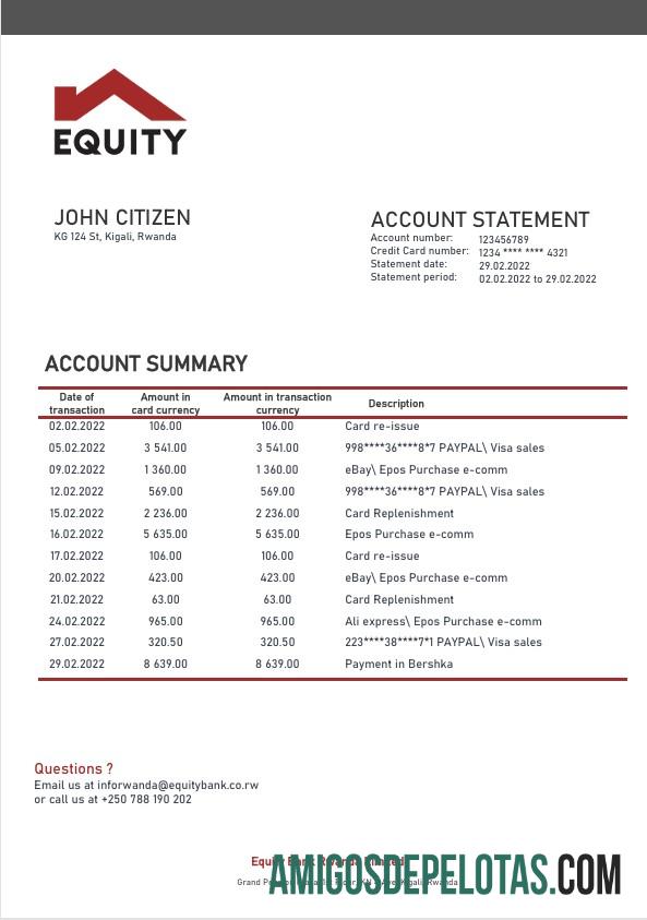 Premium Rwanda Equity bank proof of address laporan templat in Word and PDF format