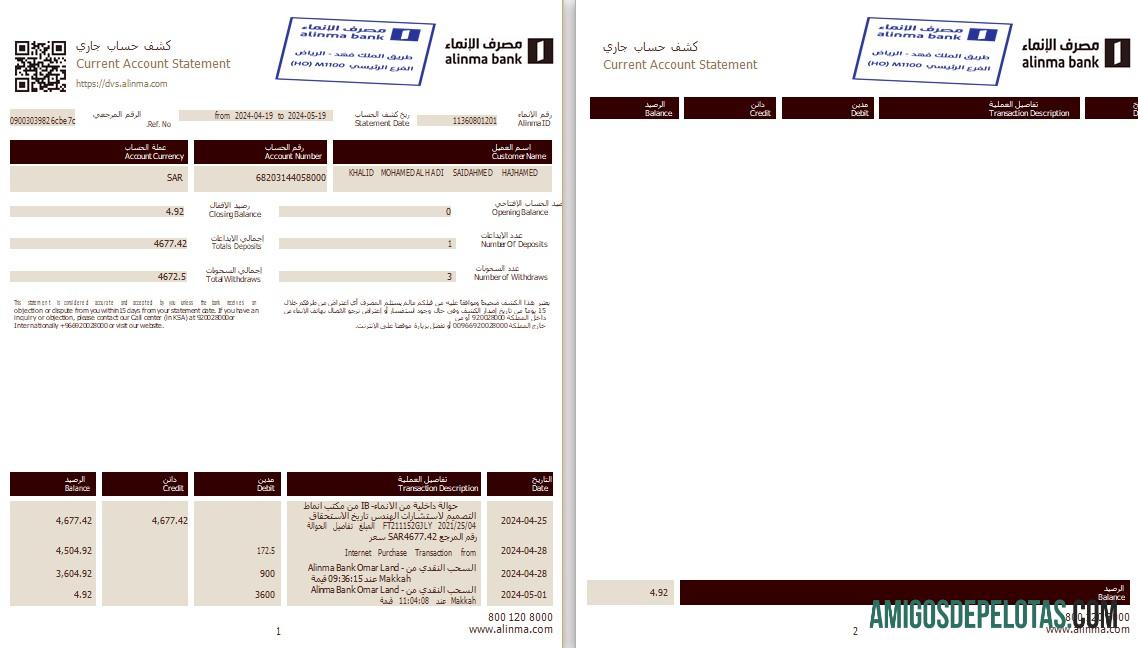 Arab Arab Saudi Alinma bank laporan 3 ΓÇô 6 months Word and PDF Contoh, 2 pages desain