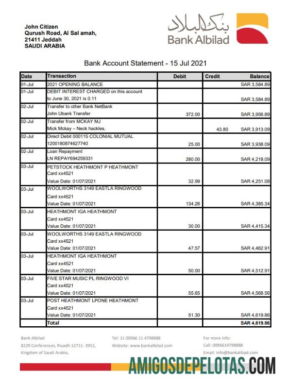 Arab Arab Saudi bank Albilad Excel PDF desain