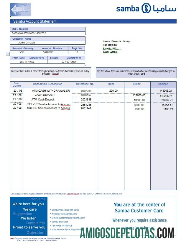 Profesional Arab Arab Saudi Samba bank rekening laporan, Word and PDF templat