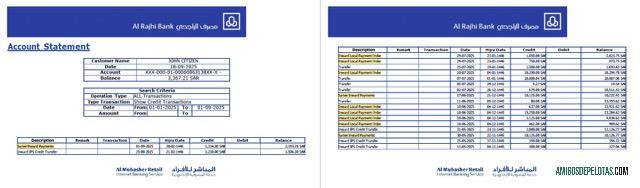 Dapat Diedit Arab Arab Saudi┬áAlrajhi bank┬árekening laporan┬áWord and PDF templat, 2 pages