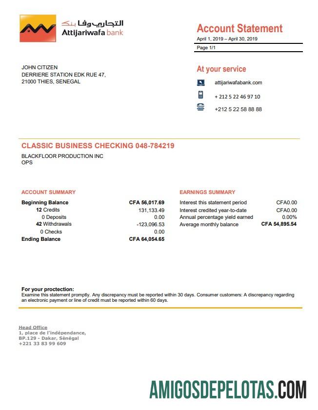Realistis Senegal Attijariwafa bank proof of address laporan templat in Word and PDF format