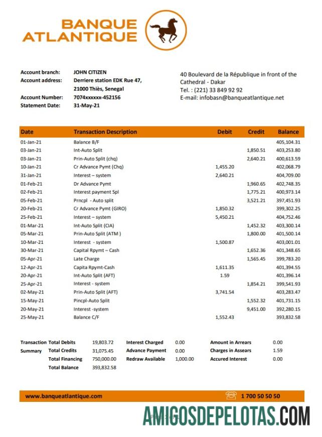 Senegal Banque Atlantique Excel PDF desain