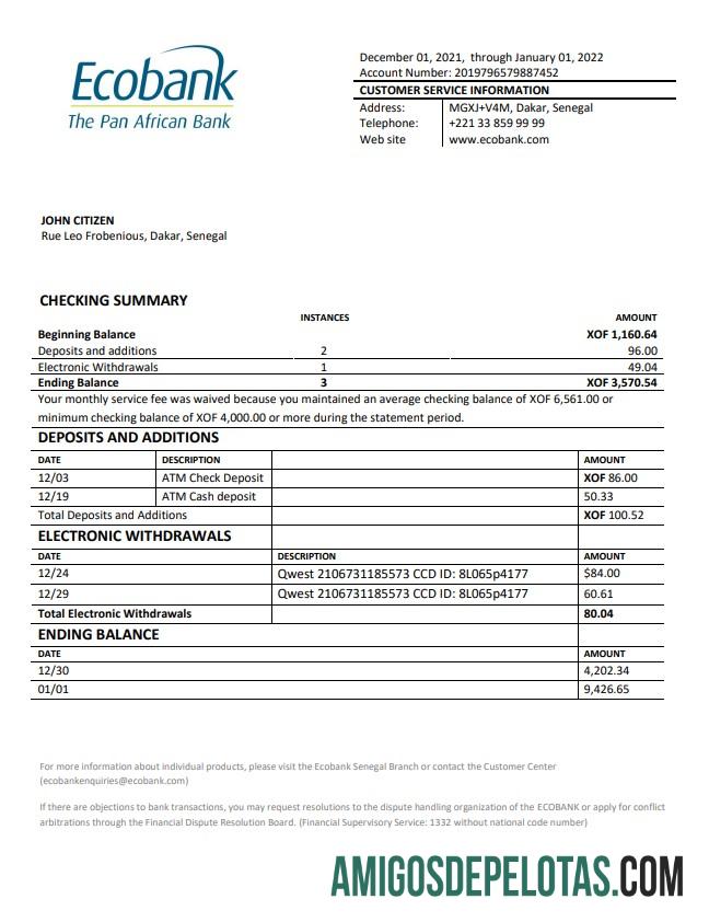 Senegal Ecobank bank laporan templat
