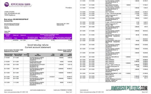 Berkualitas Serbia┬áKomercijalna Banka rekening laporan┬áWord and PDF templat, 2 pages