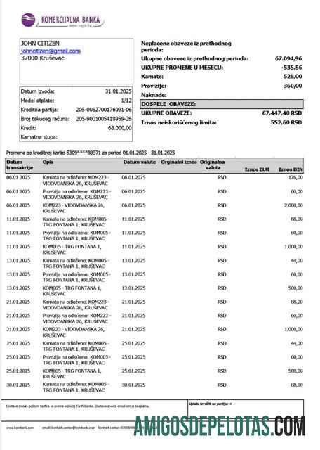 Berkualitas Serbia┬áKomercijalna Banka rekening laporan┬áWord and PDF templat
