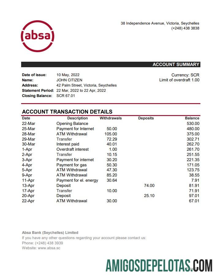 Seychelles ABSA bank laporan XLS sampel