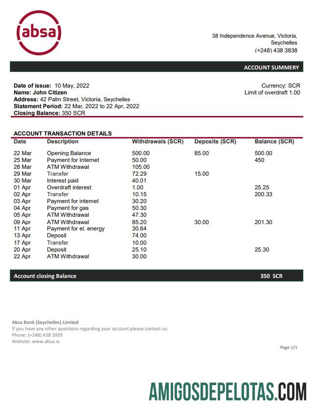 Seychelles ABSA bank laporan templat