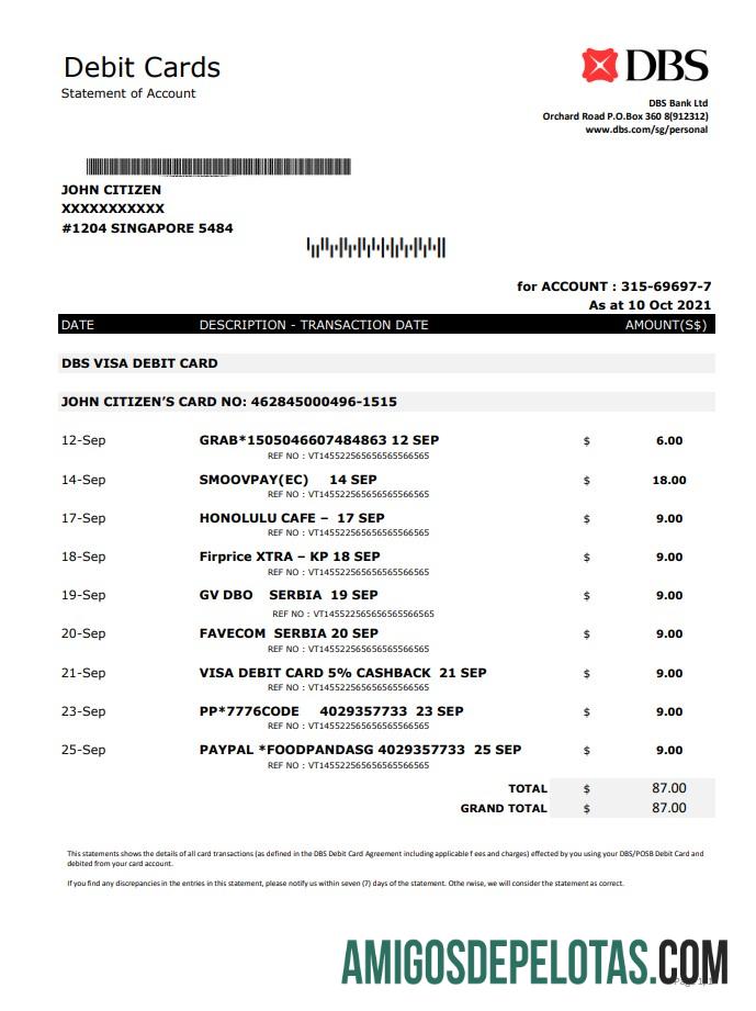 Singapura DBS bank Excel PDF desain