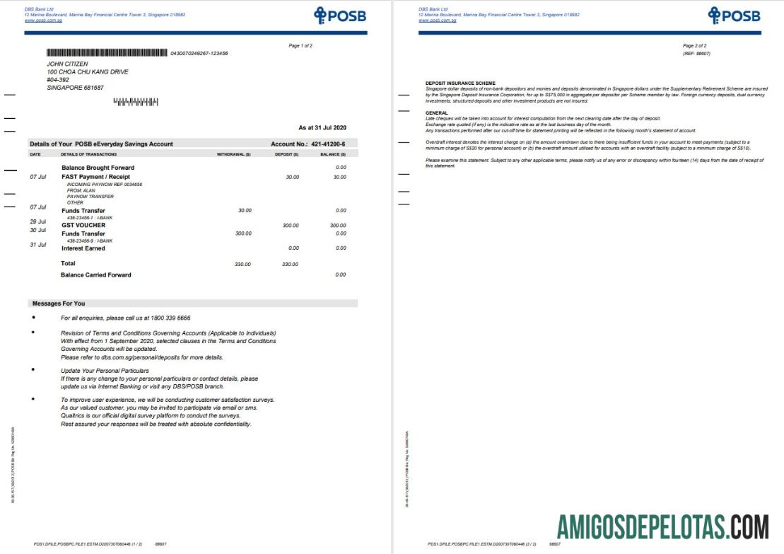 Realistis Singapura DBS bank laporan templat in Word and PDF format, 2 pages