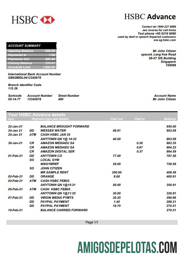 Singapura HSBC Word PDF templat
