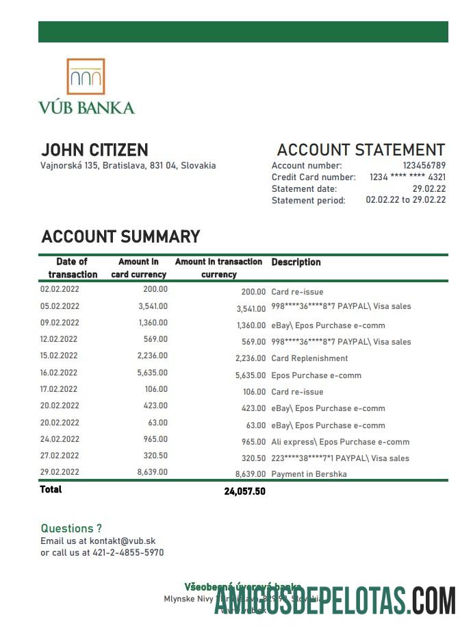 Slovakia VUB bank laporan XLS templat