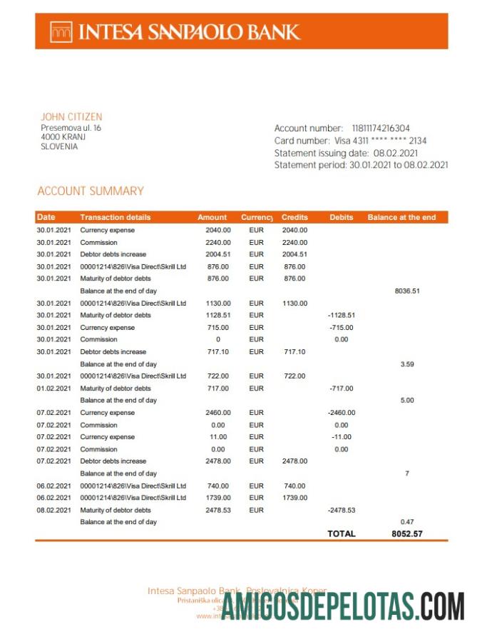 Slovenia Intesa Sanpaolo bank, Poslovalnica Koper Excel PDF makering