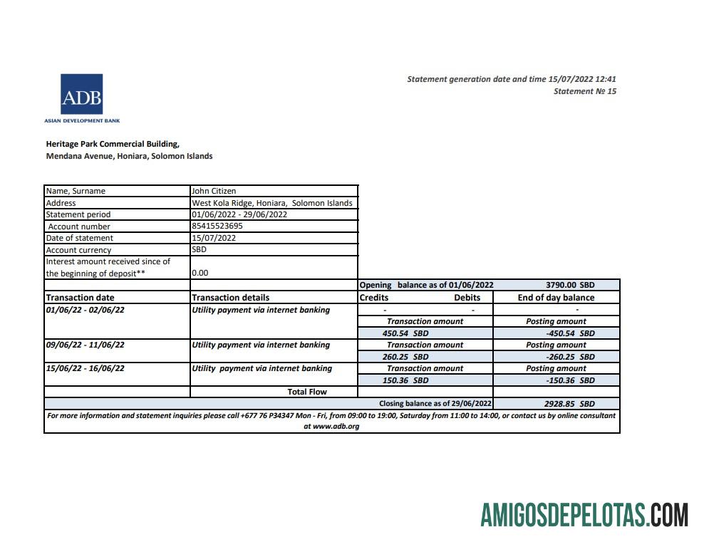 Profesional Kepulauan Solomon ADB bank laporan, Excel and PDF templat