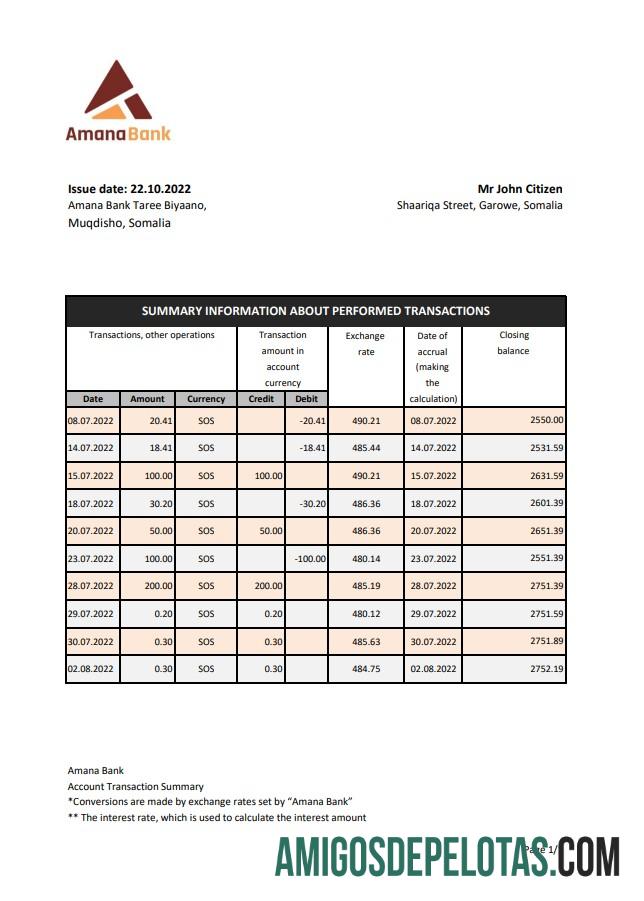 Somalia Amana bank laporan XLS templat