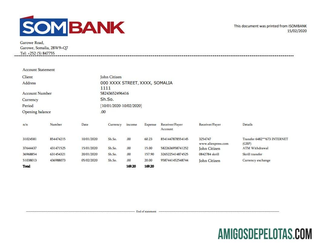 Realistis Somalia Sombank bank laporan templat in Word and PDF format
