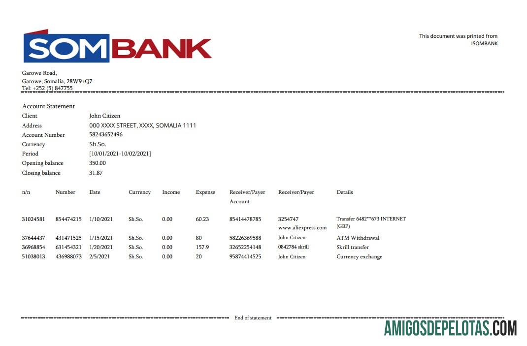 Somalia Sombank Excel PDF sampel