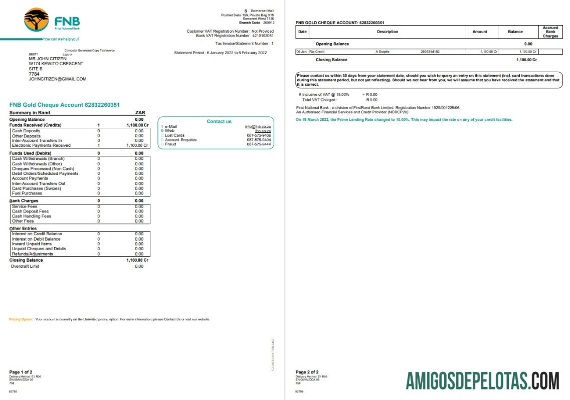 Afrika Selatan FNB bank laporan 2 pages sampel