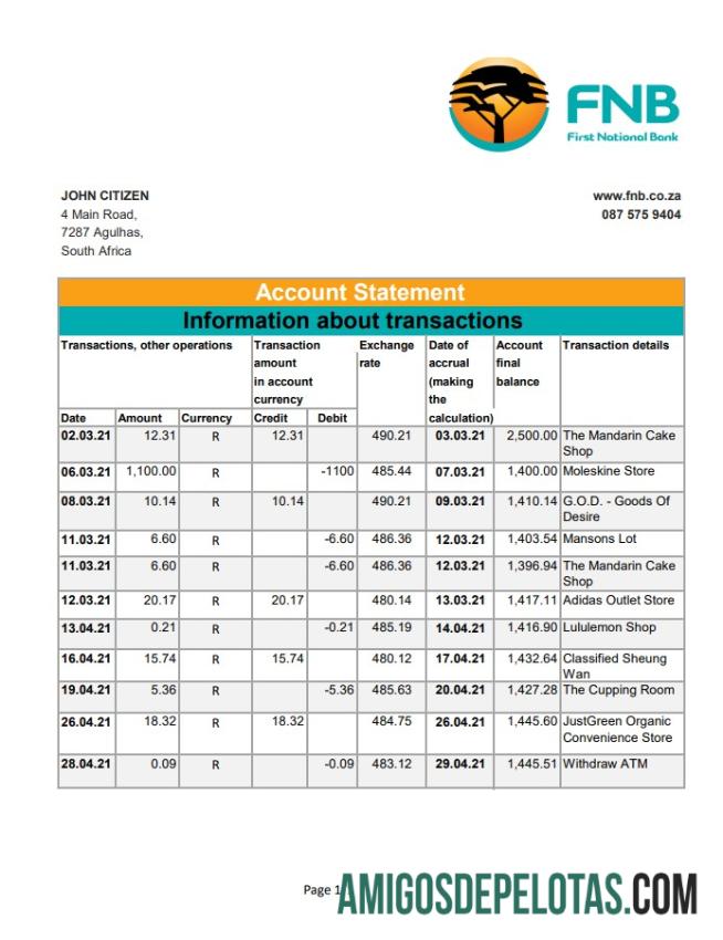 Afrika Selatan FNB Excel PDF makering