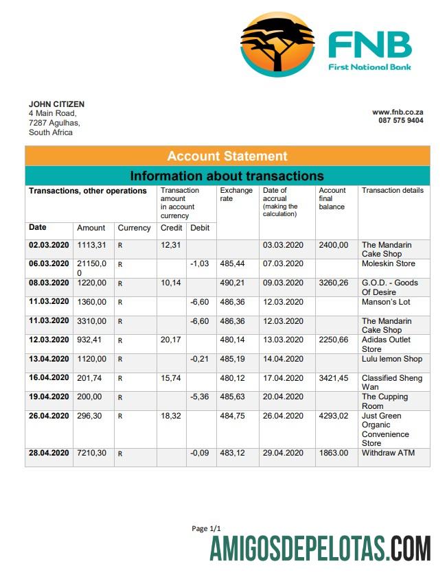 Berkualitas Afrika Selatan First nasional bank (FNB) proof of address laporan templat in Word and PDF format