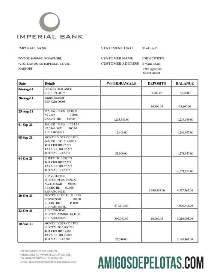 Afrika Selatan Imperial bank Excel PDF sampel